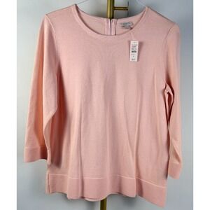 Talbots Woman X Peach 100% Cotton Sweater 3/4 Sleeve Crew Neck Lightweight Knit